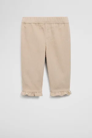 COUNTRY ROAD Organically Grown Cord Frill Pants Stone in Size 0-3 Months | 100% Cotton