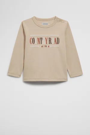 COUNTRY ROAD Verified Australian Long Sleeve Heritage T-Shirt Stone in Size 0-3 Months | 100% Cotton