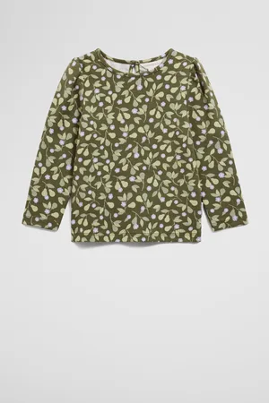 COUNTRY ROAD Organically Grown Blend Gather Long Sleeve T-Shirt Khaki Pear in Size 0-3 Months | Cotton/Elastane/Modal