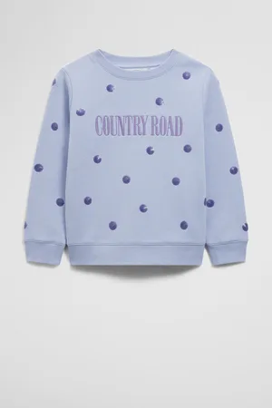 COUNTRY ROAD Girls Verified Australian Heritage Sweat Bluebell Sequin Spot in Size 2 | 100% Cotton