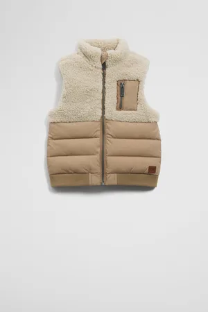 COUNTRY ROAD Boys Sherpa Splice Vest Almond in Size 6-12 Months | 100% Polyester