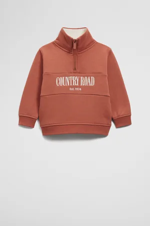 COUNTRY ROAD Boys Verified Australian Heritage Half Zip Sweat Terracotta in Size 6-12 Months | 100% Cotton