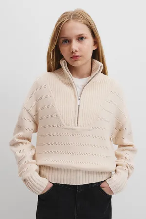 COUNTRY ROAD Teen Half Zip Knit Top Oyster in Size 8 | Alpaca/Cashmere/Cotton