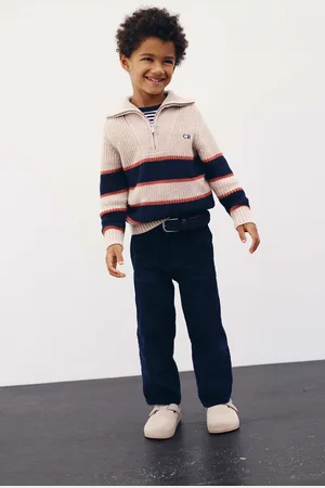 COUNTRY ROAD Boys Organically Grown Blend Stripe Half Zip Knit Top Stone Marle in Size 10 | Organic Cotton/Wool