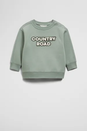 COUNTRY ROAD Organically Grown Boucle Logo Sweat Top Fern in Size 0-3 Months | 100% Cotton