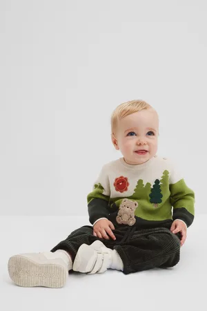 COUNTRY ROAD Boys Organically Grown Outdoor Intarsia Knit Top Forest in Size 3-6 Months | 100% Cotton