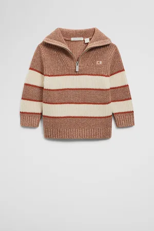 COUNTRY ROAD Boys Organically Grown Blend Stripe Zip Knit Top Terracotta Marle in Size 6-12 Months | Organic Cotton/Wool