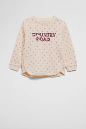 COUNTRY ROAD Organically Grown Long Sleeve Logo Sequin T-Shirt Oyster in Size 0-3 Months | 100% Organic Cotton