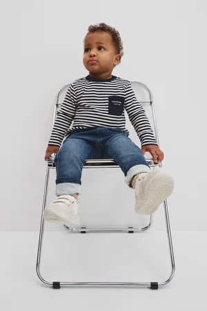 COUNTRY ROAD Boys Organically Grown Long Sleeve Pocket T-Shirt Navy Stripe in Size 6-12 Months | 100% Organic Cotton
