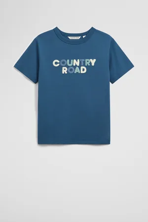COUNTRY ROAD Boys Organically Grown Boucle Logo T-Shirt Deep Blue in Size 10 | 100% Cotton