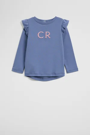 COUNTRY ROAD Australian Long Sleeve Logo Frill T-Shirt Steel in Size 0-3 Months | 100% Cotton