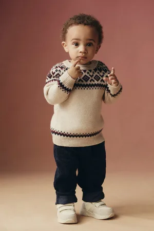 COUNTRY ROAD Fair Isle Knit Top Stone Marle in Size 0-3 Months | Alpaca/Cashmere/Cotton