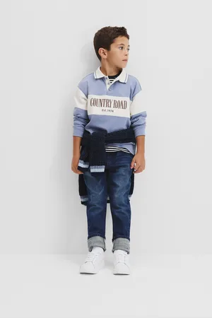 COUNTRY ROAD Boys Organically Grown Stripe Rugby Top Slate in Size 10 | 100% Cotton