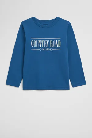 COUNTRY ROAD Boys Verified Australian Long Sleeve Heritage T-Shirt Royal Blue in Size 10 | 100% Cotton