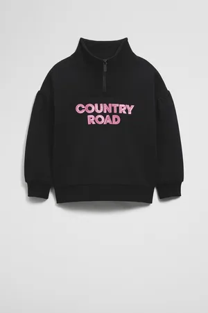 COUNTRY ROAD Girls Australian Blend Sequin Half Zip Sweat Charcoal in Size 10 | Cotton/Polyester