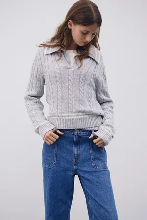 COUNTRY ROAD Teen Cable Polo Knit Top Light Marle in Size 8 | Alpaca/Cashmere/Cotton