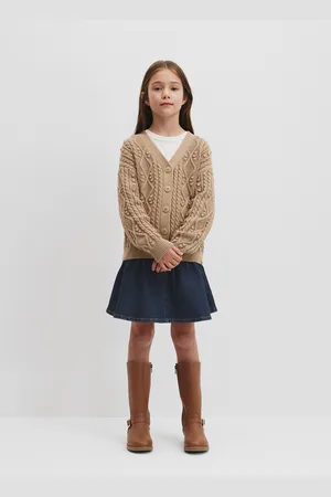 COUNTRY ROAD Girls Chunky Knit Cardigan Top Almond in Size 10 | Organic Cotton/Wool