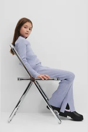 COUNTRY ROAD Girls Rib Knit Pants Bluebell in Size 7 | Cotton/Polyester/Wool