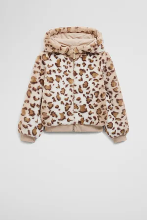 COUNTRY ROAD Girls Faux Fur Bomber Jacket Leopard in Size 10-11 | 100% Polyester