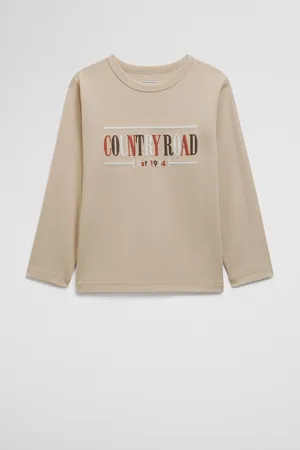COUNTRY ROAD Boys Verified Australian Long Sleeve Heritage T-Shirt Stone in Size 10 | 100% Cotton