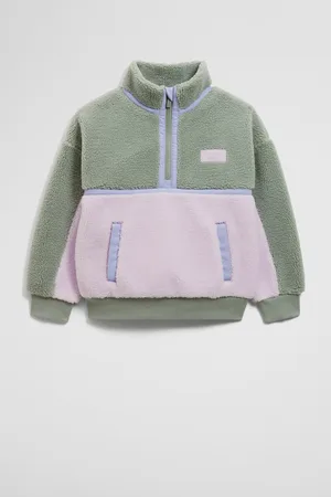 COUNTRY ROAD Girls Splice Sherpa Sweat Top Fern in Size 10 | 100% Polyester