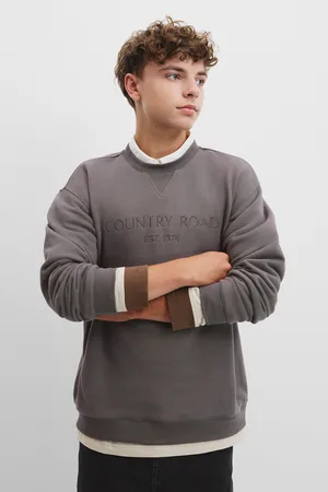 COUNTRY ROAD Teen Australian Logo Crew Neck Sweat Top Washed Charcoal in Size 8 | 100% Australian Cotton