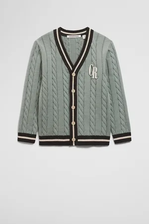 COUNTRY ROAD Boys Organically Grown Varsity Cardigan Top Fern in Size 10 | 100% Cotton