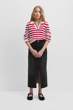 COUNTRY ROAD Teen Denim Midi Skirt Washed Black in Size 8 | Cotton/Elastane/Polyester