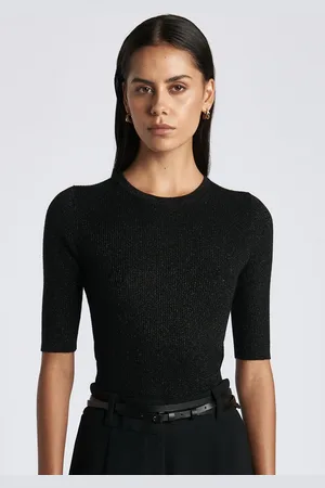 Cue Lurex Round Neck Ribbed Knit