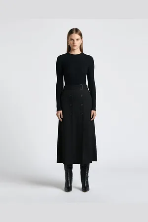 Cue Pinstripe Button Midi Skirt