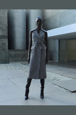 Cue Linen Blend Houndstooth Dress