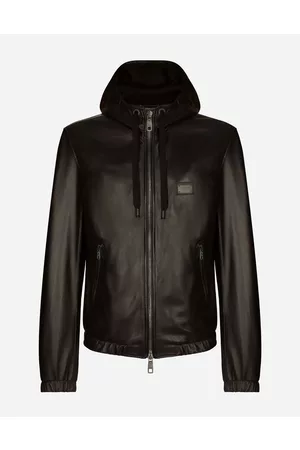 Dolce & Gabbana Coats and Jackets - Leather jacket with hood and branded tag