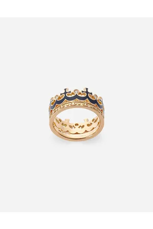 Dolce & Gabbana Rings - Crown yellow ring with blue enamel crown and diamonds