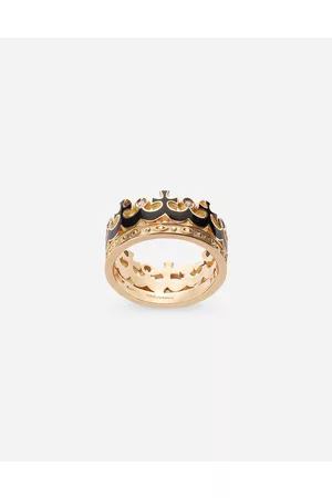 Dolce & Gabbana Rings - Crown yellow ring with black enamel crown and diamonds