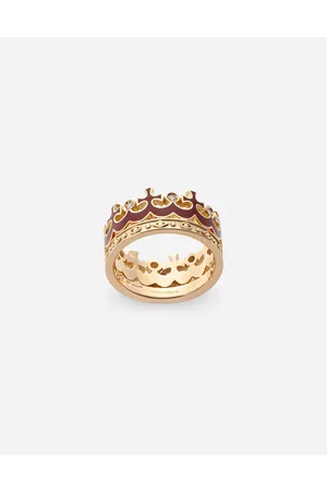 Dolce & Gabbana Rings - Crown yellow ring with burgundy enamel crown and diamonds