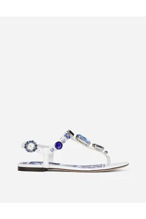 Dolce & Gabbana Flat - Patent leather thong sandals with embroidery