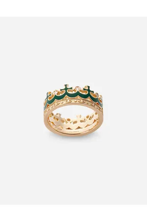 Dolce & Gabbana Rings - Crown yellow ring with green enamel crown and diamonds