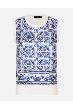 Dolce & Gabbana Sweaters and Cardigans - Sleeveless silk and twill sweater with majolica print
