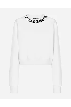 Dolce & Gabbana T-Shirts and Sweatshirts - Cropped jersey sweatshirt with logo embroidery on neck