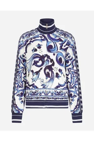 Dolce & Gabbana T-Shirts and Sweatshirts - Majolica-print cady sweatshirt with zipper