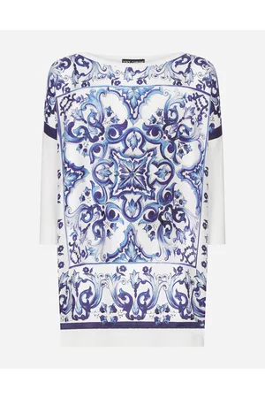 Dolce & Gabbana Sweaters and Cardigans - Silk twill crew-neck pullover with majolica print