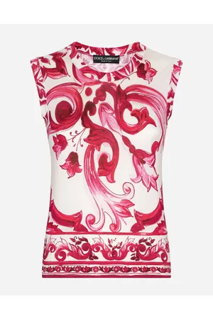 Dolce & Gabbana T-Shirts and Sweatshirts - Sleeveless silk top with Majolica print