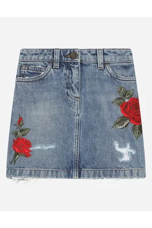 Dolce & Gabbana Trousers and Skirts - 5-pocket short denim skirt with rose patch