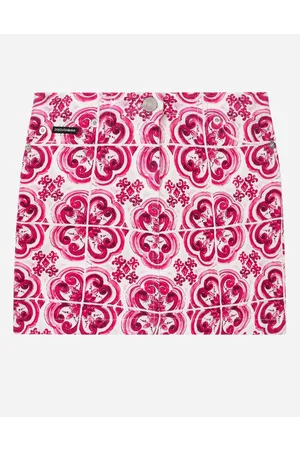 Dolce & Gabbana Trousers and Skirts - 5-pocket denim miniskirt with majolica print