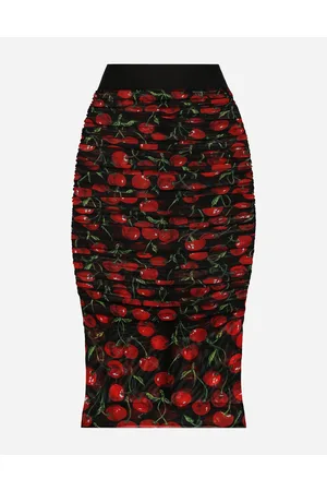Dolce & Gabbana Skirts - Cherry-print tulle midi skirt with branded elastic and draping