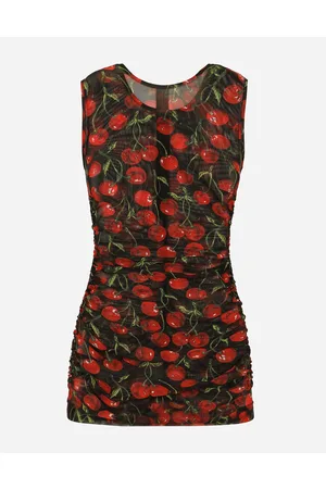 Dolce & Gabbana T-Shirts and Sweatshirts - Sleeveless tulle top with cherry print and draping