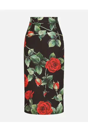 Dolce & Gabbana Skirts - Rose-print technical jersey midi skirt