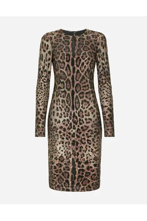 Dolce & Gabbana Dresses - Leopard-print jersey midi dress with fusible rhinestones