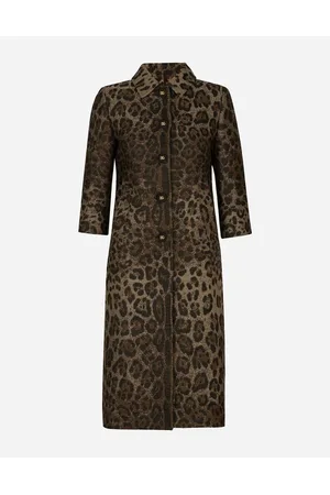 Dolce & Gabbana Coats and Jackets - Single-breasted wool jacquard coat with leopard design