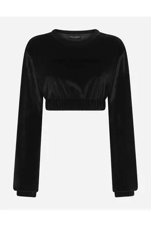 Dolce & Gabbana T-Shirts and Sweatshirts - Cropped chenille sweatshirt with carpet-stitch embroidery